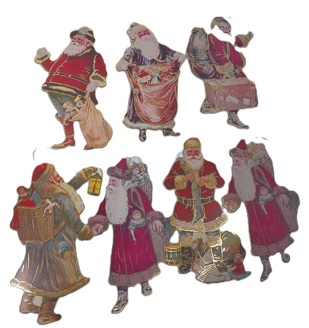 Vtg 1986 Merrimack Inc Santa Foil Double Side Ornaments Set of 7
